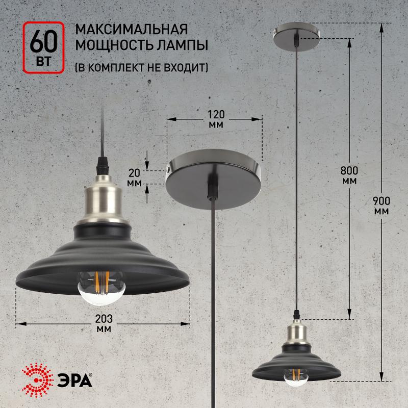 Светильник подвесной PL4 BK/BN металл, E27, max 60W, d203 мм, шагрень черный/темный никель | Б0037439 | ЭРА — миниатюра 5