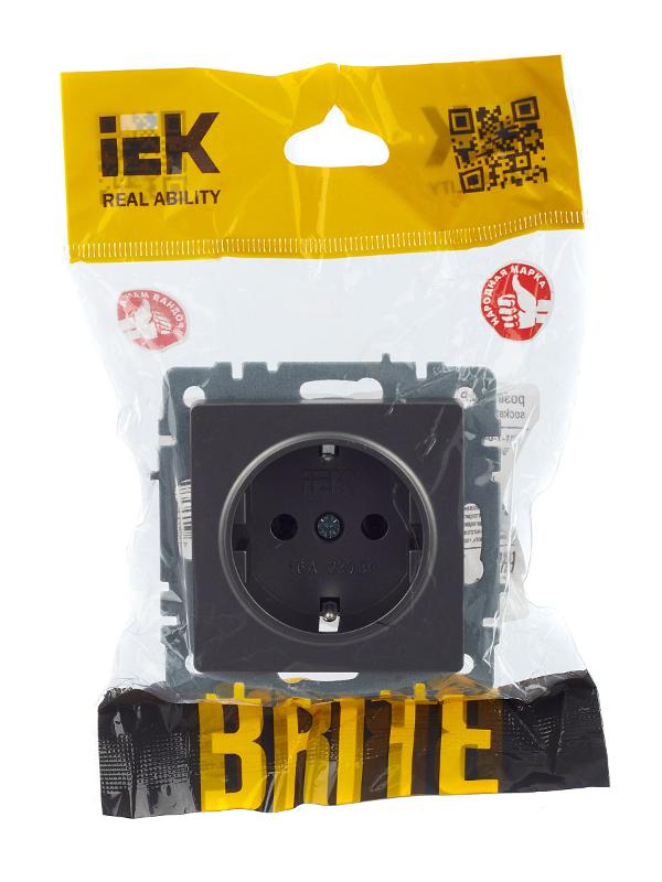 BRITE Розетка с заземлением без шторок 16А РС11-1-0-БрС сталь  | BR-R11-16-K46 | IEK — миниатюра 7