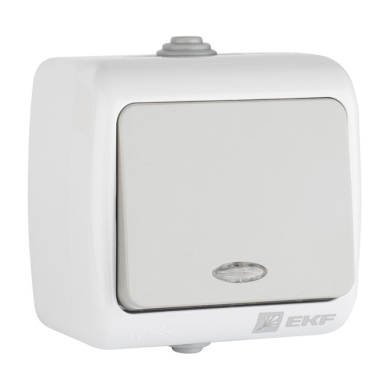 Мурманск Выключатель 1 -клавишный с индикатором 10А IP54 серый EKF | EFV10-121-30-54 | EKF — EKF