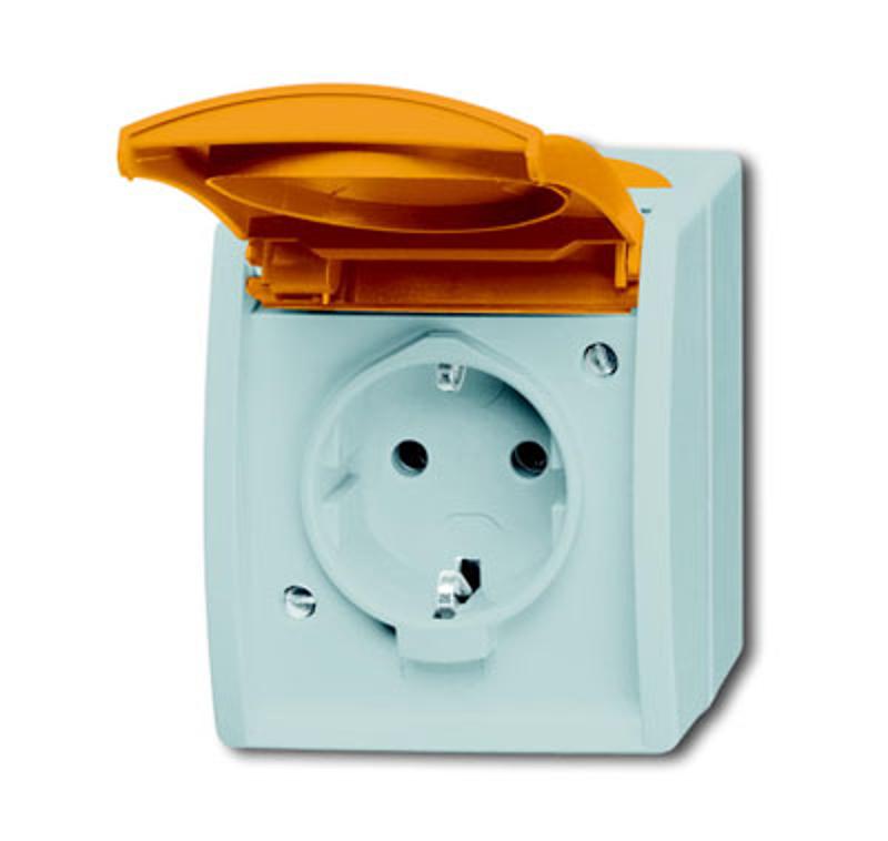 Розетка SCHUKO 16А 250В IP44, для открытого монтажа, c оранжевой крышкой, серия ocean, цвет серый/сине-зелёный | 2083-0-0820  | 2CKA002083A0820 | ABB — ABB