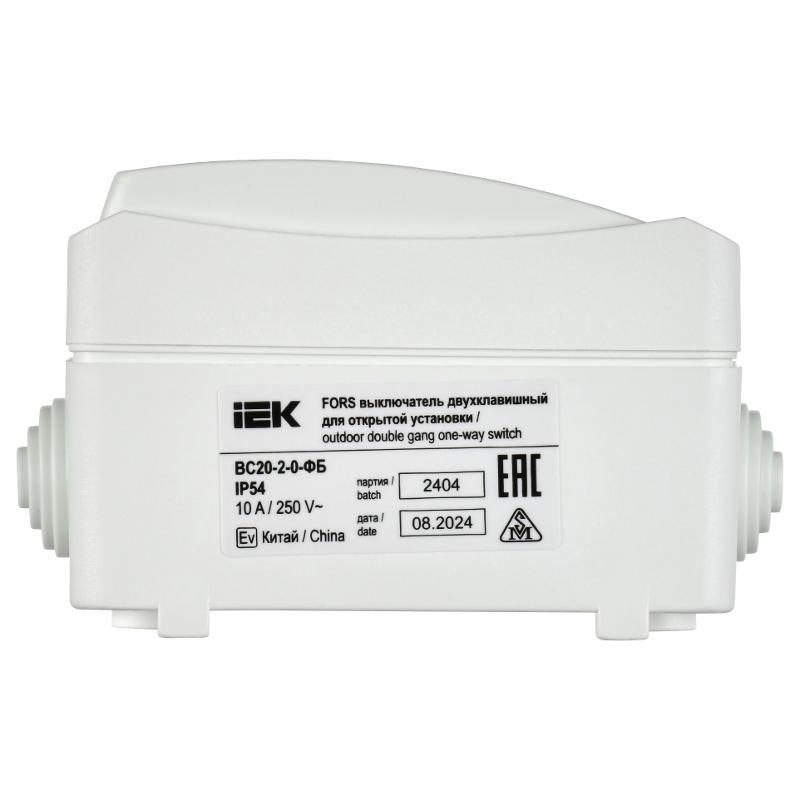 FORS Выключатель 2-клавишный О/У IP54 ВС20-2-0-ФБ Белый | EVS20-K01-10-54-DC | IEK — миниатюра 4