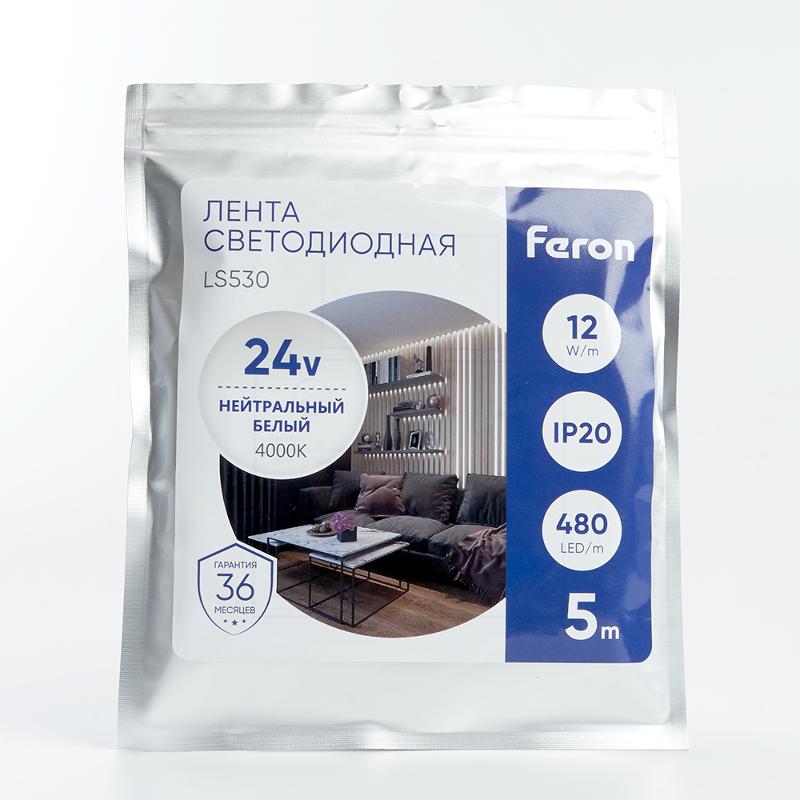 Лента светодиодная 480SMD(2110) 12Вт/м 24V 5000*10*1.8мм IP20 4000К, LS530 FERON | 48271 | FERON — миниатюра 6