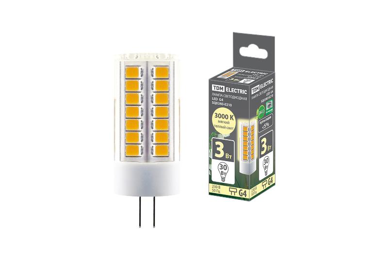 Лампа светодиодная G4-3 Вт-230 В-3000 К, SMD, 16x43 мм | SQ0340-0210 | TDM — фото 1 | Sento