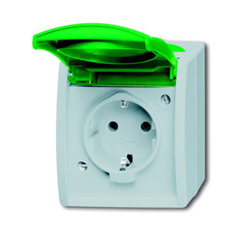 Розетка SCHUKO 16А 250В IP44 для открытого монтажа, c зелёной крышкой, серия ocean, цвет серый/сине-зелёный | 2083-0-0819  | 2CKA002083A0819 | ABB — ABB