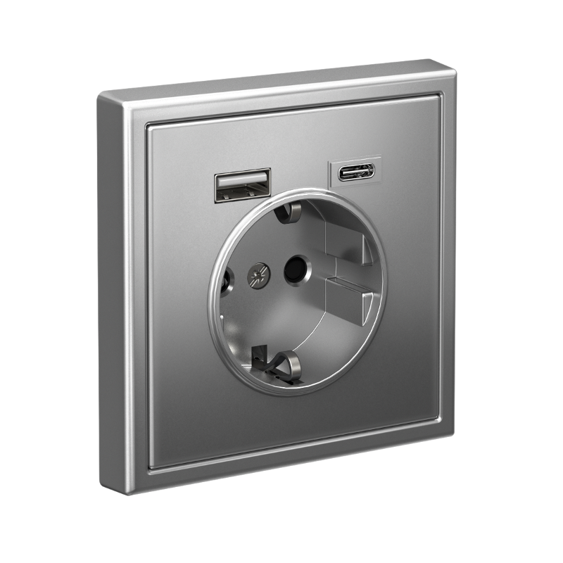 ArtGallery Сталь Розетка 16А с 2 USB A+C, 5В/2,4А/3,0А, 2х5В/1,5А, механизм | GAL000932 | SE — миниатюра 4