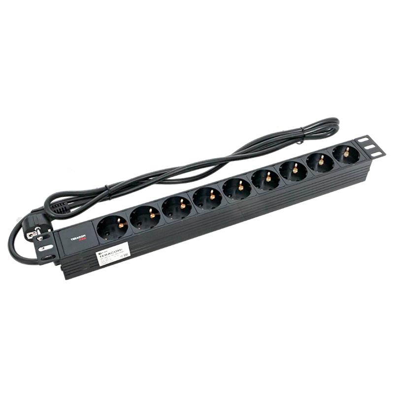 Блок розеток PDU TERACOM PRO 19" 1U 16А/250В 9 розеток Schuko 2 метра 3x1,5 мм2 Schuko | TRP-HPD-PL-16A-9SH-2MSH | EKF — миниатюра 6