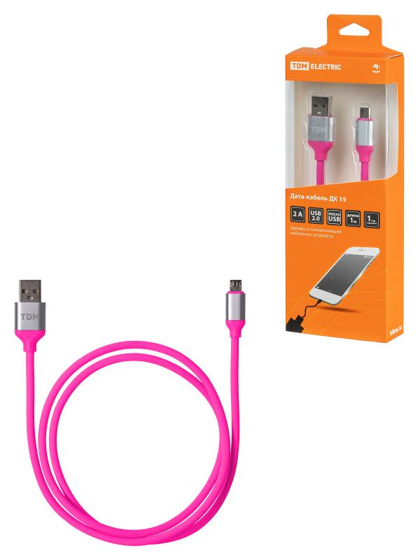 Дата-кабель, ДК 19, USB - micro USB, 1 м, силиконовая оплетка, розовый, | SQ1810-0319 | TDM — TDM ELECTRIC