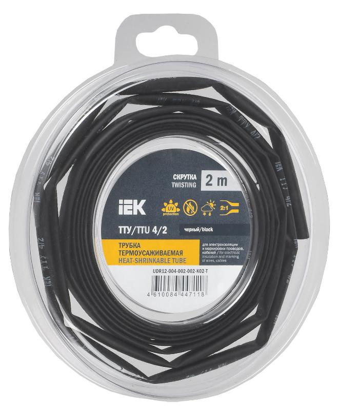 Трубка термоусадочная ТТУ нг-LS 4/2 черная (2м/упак) IEK | UDR12-004-002-002-K02-T | IEK — IEK (ИЭК)