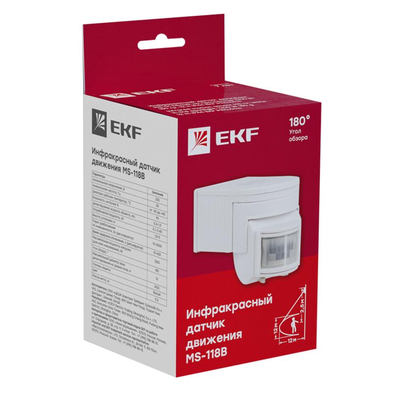 Датчик движения ИК настенный 1200Вт 180гр. до 12м IP44 MS-118B PROxima | dd-ms-118B | EKF — миниатюра 2