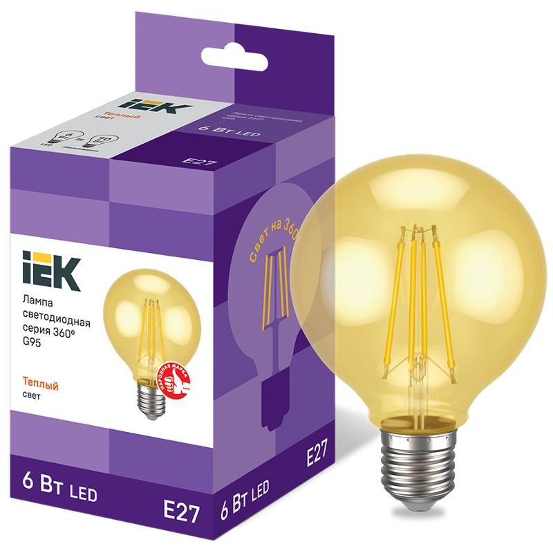 Лампа светодиодная LED G95 шар золото 6Вт 230В 2700К E27 серия 360° | LLF-G95-6-230-30-E27-CLG | IEK — миниатюра 1