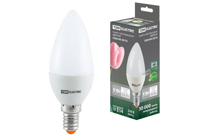 Лампа светодиодная LED 5Вт E14 220В 3000К FС37 свеча | SQ0340-0016 | TDM — TDM ELECTRIC