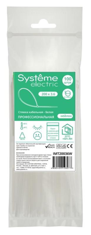 Стяжка кабельная 200х3.6 Белая (100шт) | IMT20036W | SE — Systeme Electric
