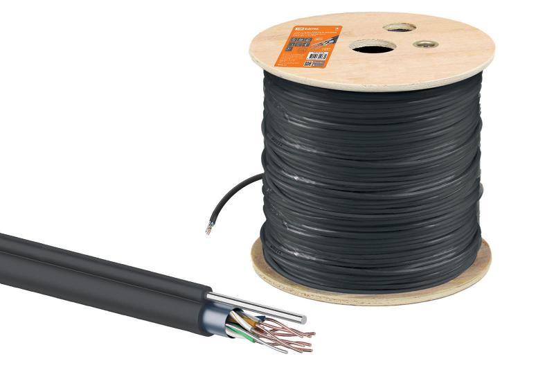 Кабель витая пара F/UTP Cat 5e 4х2х24AWG (305м) solid, PE для наружн. прокл., чёрный, трос 1,2мм | SQ0107-0108 | TDM — TDM ELECTRIC