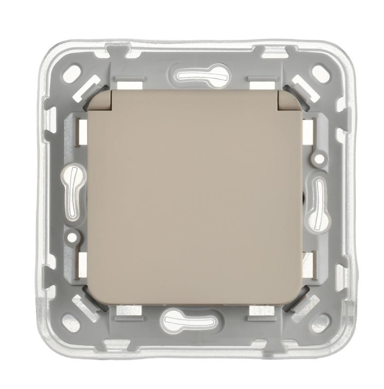 FLITE Розетка с заземлением со шторками с крышкой быстрозажимные клеммы 16А IP44 РСшкр11-1-44-ФлЛ льняной | FI-R16-16-1-44-K88 | IEK — миниатюра 2