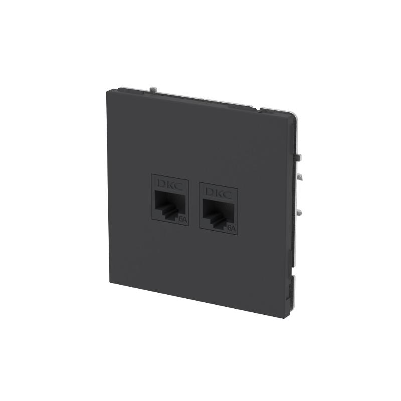 Компьютерная розетка RJ-45 без шторки, кат.6А двойная, KANT, черный уголь | 7012674 | DKC — миниатюра 2