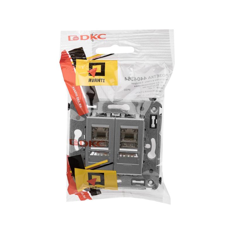 Компьютерная розетка RJ-45 в стену, кат.5e двойная экранированная,"Avanti", "Закаленная сталь" | 4404364 | DKC — миниатюра 5