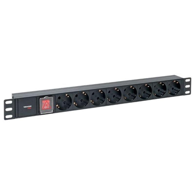 Блок розеток PDU TERACOM PRO 19" 1U 10А/250В 8 розеток Schuko с выключателем разъем C14 | TRP-HPD-LS-10A-8SH-C14 | EKF — EKF