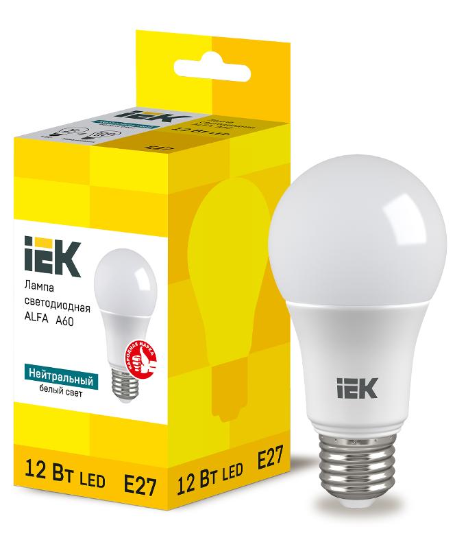 Лампа светодиодная  ALFA A60 груша 12Вт 230В 4000К E27 | LLA-A60-12-230-40-E27 | IEK — IEK (ИЭК)