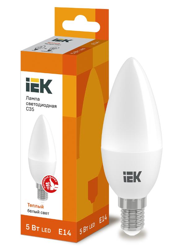Лампа светодиодная LED 5Вт Е14 220В 3000К C35 свеча | LLE-C35-5-230-30-E14 | IEK — миниатюра 1