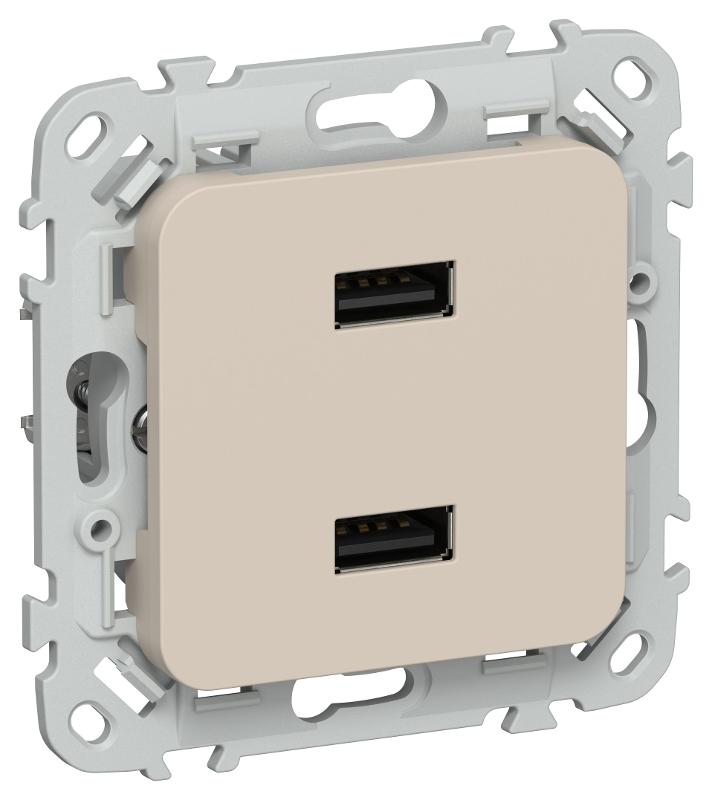 FLITE Розетка USB A+A 2,1А РЮ-2-ФлЛ льняной | FI-U21-D31-K88 | IEK — фото 1 | Sento