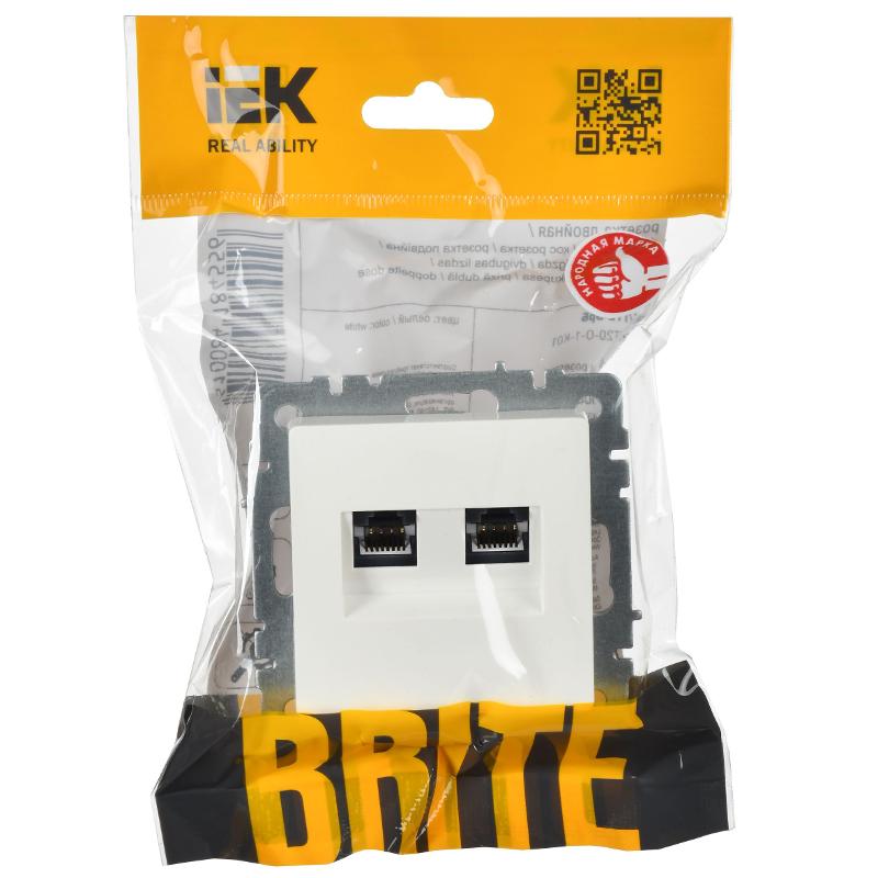 BRITE Розетка компьютерная 2-ая RJ45 кат.5E РК10-2-БрБ белый без шторок | BR-K20-1-K01 | IEK — миниатюра 2