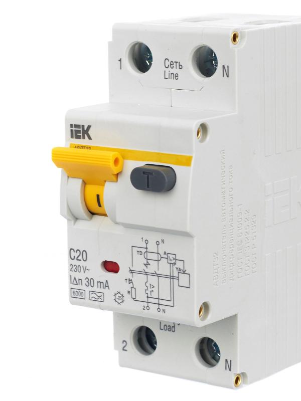 Выключатель автоматический дифференциального тока АВДТ 32 1п+N 20А C 30мА тип A | MAD22-5-020-C-30 | IEK — миниатюра 11