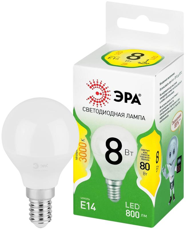 Лампа светодиодная  GREEN LINE LED P45-8W-830-E14 GL E14 8 Вт шар теплый свет | Б0067007 | ЭРА — ЭРА (Энергия света)