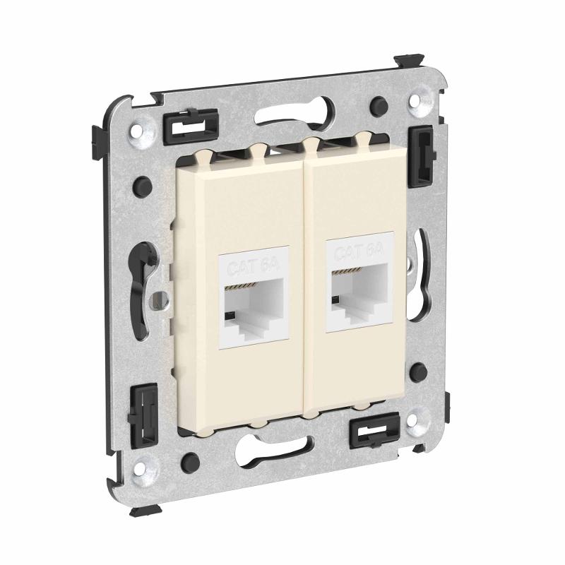 Компьютерная розетка RJ-45 без шторки в стену, кат.6А двойная, "Avanti", "Ванильная дымка" | 4405674 | DKC — миниатюра 2