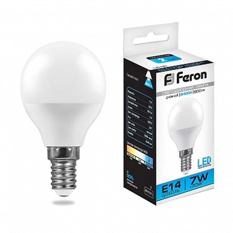Лампа светодиодная LB-95 (7W) 230V E14 6400K G45 | 25480 | FERON — миниатюра 1