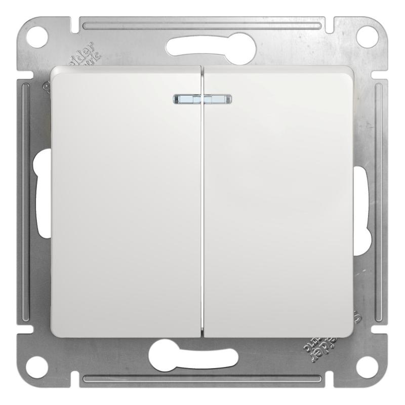 Glossa Белый Выключатель 2-клавишный с подсветкой, сх.5а, 10АХ | GSL000153 | SE — Systeme Electric