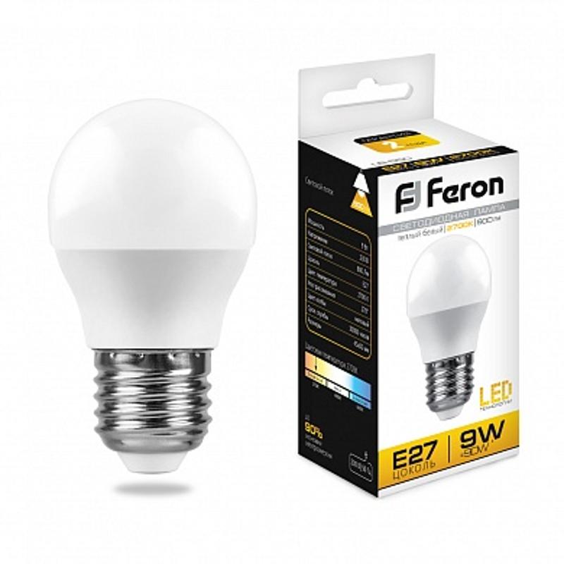 Лампа светодиодная LB-550 (9W) 230V E27 2700K G45 | 25804 | FERON — миниатюра 1