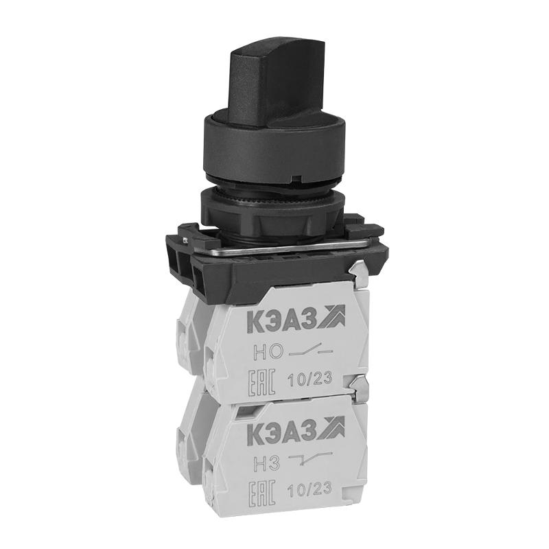 Переключатель КПЕ2122Р-черный-2но+2нз-ручка-фикс-3поз-IP40 | 311138 | КЭАЗ — КЭАЗ (Курский электроаппаратный завод)