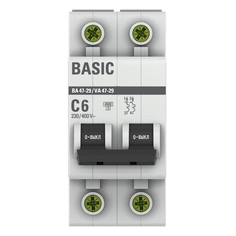 Выключатель автоматический двухполюсный ВА 47-29 6А C 4,5кА Basic | mcb4729-2-06C | EKF — миниатюра 4