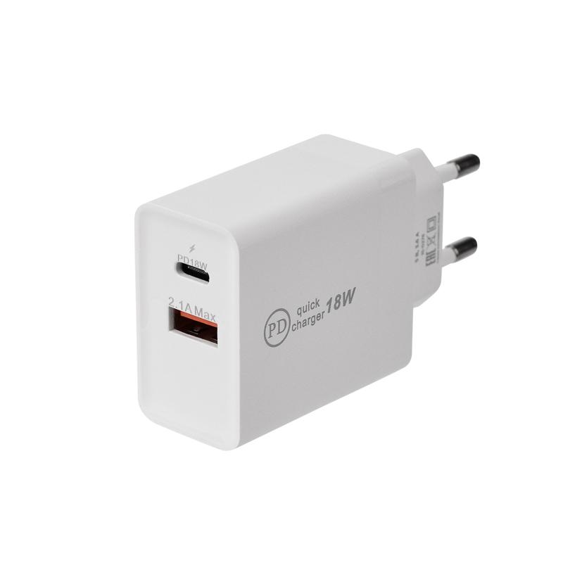 Сетевое зарядное устройство REXANT Type-C + USB 3.0 с Quick charge, белое |16-0278 | REXANT — фото 1 | Sento
