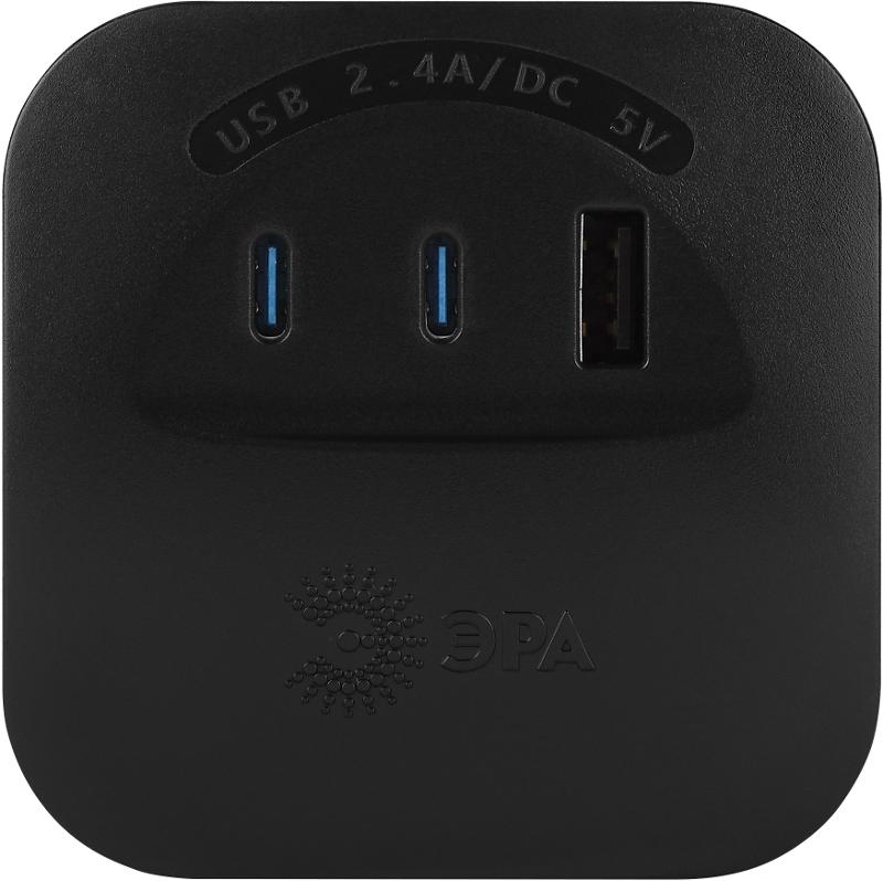 Разветвитель электрический ЭРА SP-4-3USBAC-B на 4 розетки + 3 USB A+C со шторками 10А черный | Б0069084 | ЭРА — миниатюра 3