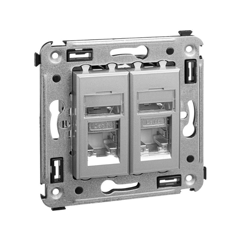 Компьютерная розетка RJ-45 в стену, кат.6 двойная экранированная"Avanti", "Закаленная сталь" | 4404394 | DKC — миниатюра 2