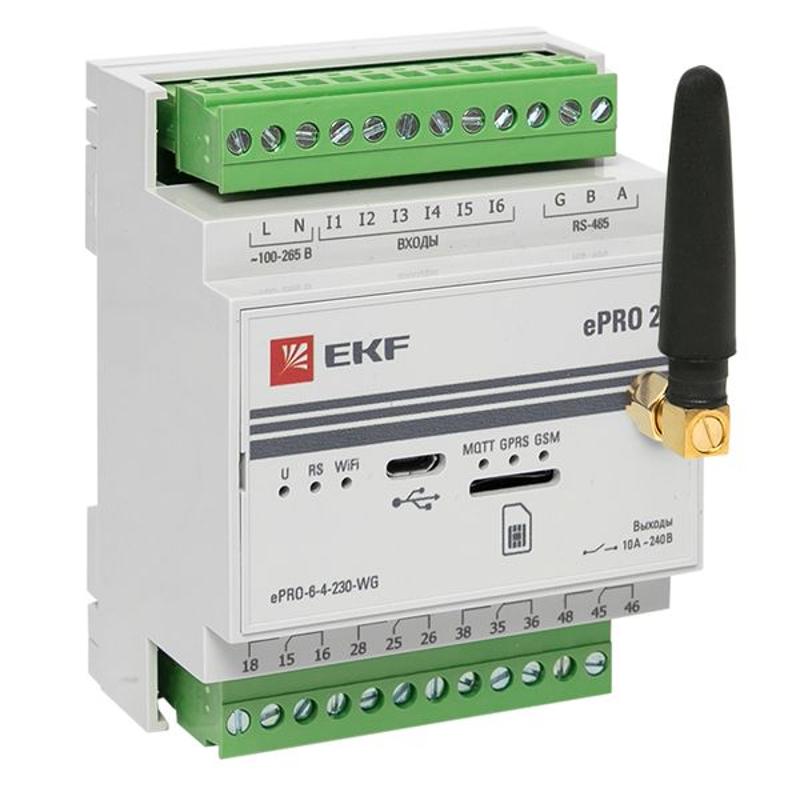 Контроллер базовый ePRO 24 удаленного управления 6вх\4вых 230В WiFi GSM с внешней антенной PROxima | ePRO-6-4-230-WG1 | EKF — EKF
