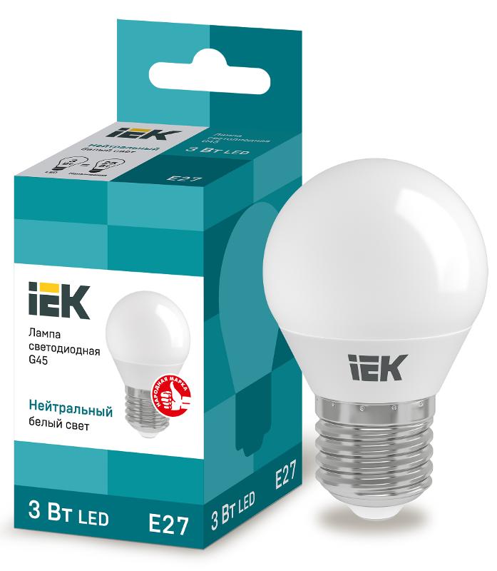 Лампа светодиодная LED 3Вт Е27 220В 4000К G45 шар | LLE-G45-3-230-40-E27 | IEK — миниатюра 1