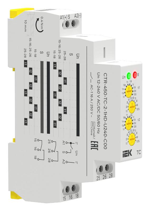 Реле циклическое TC реверс. 2 конт. 12-240В AC/DC AC | CTR-450-TC-2-1HD-U240-C00 | IEK — миниатюра 1