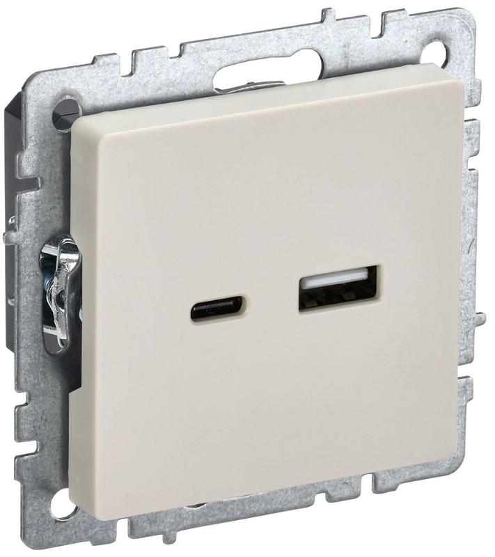 BRITE Розетка USB A+C 18Вт РЮ11-1-БрКр бежевый | BR-U22-018-K10 | IEK — IEK (ИЭК)