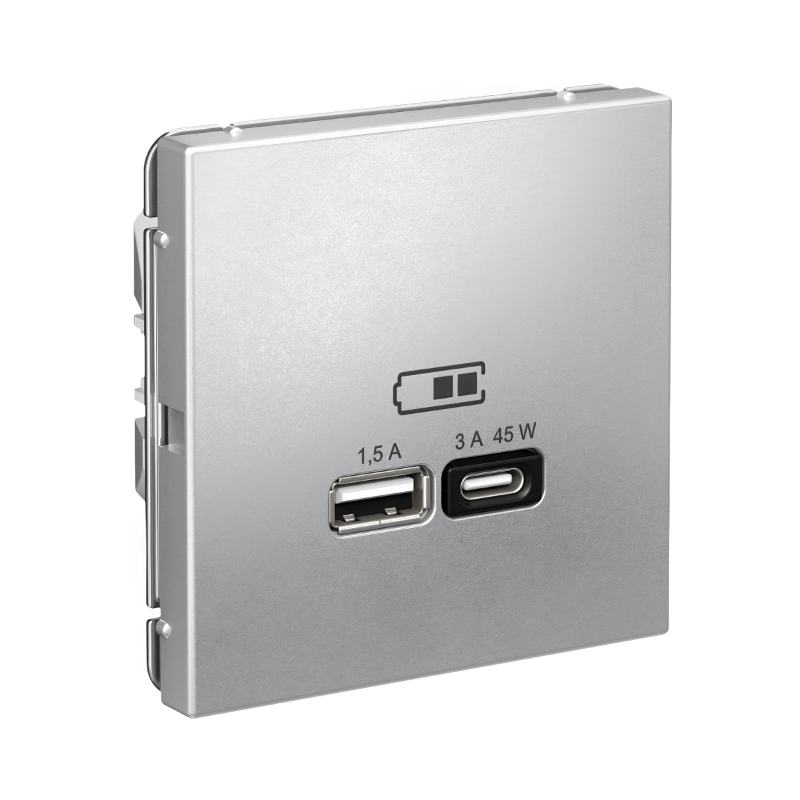 ArtGallery Алюминий Розетка USB A + тип-C 45Вт высокоскор.заряд. QC, PD, механизм | GAL000329 | SE — миниатюра 2
