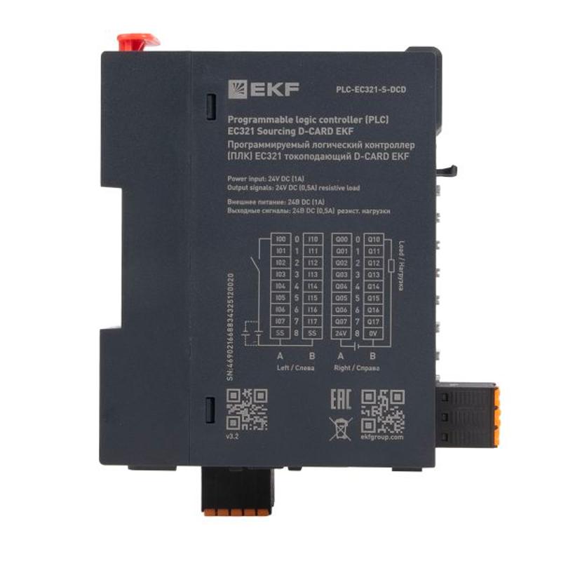 Контроллер программируемый логический (ПЛК) EC321 токоподающий D-CARD |PLC-EC321-S-DCD | EKF — миниатюра 1