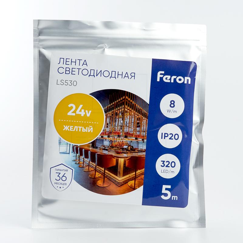 Лента светодиодная 320SMD(2110) 8Вт/м 24V 5000*8*1.8мм IP20, желтый, LS530 FERON | 48269 | FERON — миниатюра 6