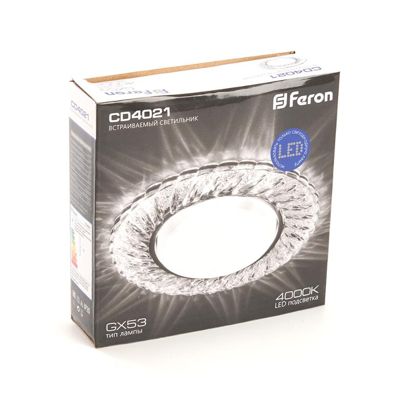 Светильник потолочный встраиваемый под лампу GX53 CD4021 20LED*2835 SMD 4000K, 15W GX53, без лампы, прозрачный, хром | 29474 | FERON — миниатюра 6