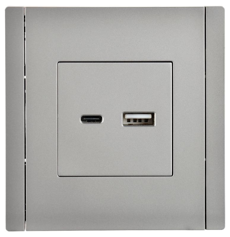 FORTE&PIANO Розетка USB A+C 18Вт FP551 сталь | FP-U22-018-K46 | IEK — миниатюра 2