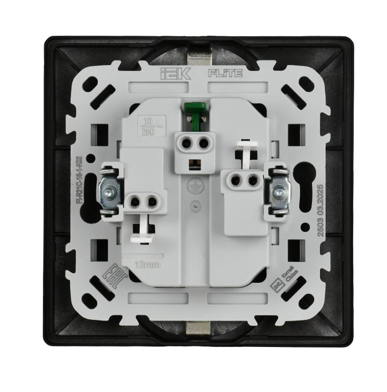 FLITE Розетка 2-ая с заземлением без шторок быстрозажимные клеммы 16А РС12-1-К-ФлЧ черный | FI-R21C-16-1-K02 | IEK — миниатюра 3