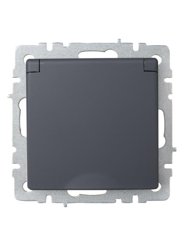 BRITE Розетка с заземлением со шторками с крышкой 16А IP20 РСбш10-3-БрГ графит  | BR-R16-16-K53 | IEK — миниатюра 2