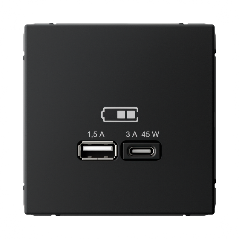 ArtGallery Карбон Розетка USB A + тип-C 45Вт высокоскор.заряд. QC, PD, механизм | GAL001029 | SE — Systeme Electric