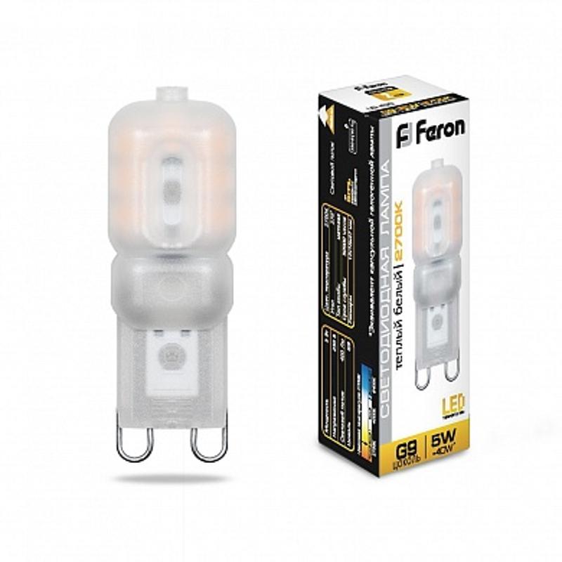 Лампа светодиодная LB-430 (5W) 230V G9 2700K 16x47mm | 25636 | FERON — миниатюра 1