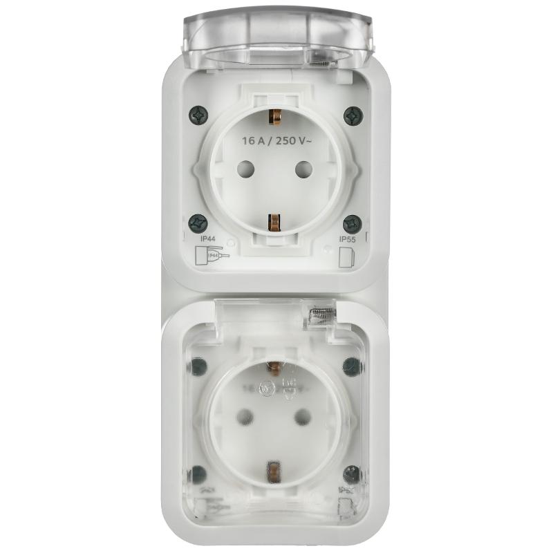 TORS Розетка 2-ая с з/к кр. верт. 16А IP55 TS332 белый | TS-R26-16-55-V-K01 | IEK — миниатюра 2